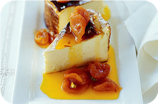 Baked ricotta cheesecake with saffron apricots 