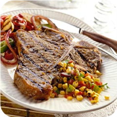 Garlic and Pepper T-Bones with Grilled Corn Relish
