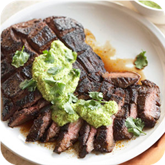 Espresso-rubbed steak with green chili pesto 