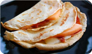 Crepes with Serrano Ham, Brie and Cantaloupe