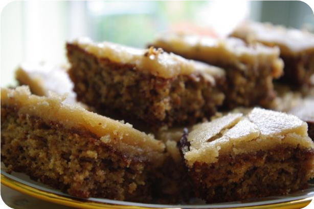 Banana Oatmeal Cake with Caramel Fudge Frosting