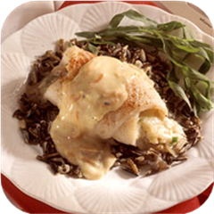 Almond-stuffed flounder with creamy tarragon sauce 