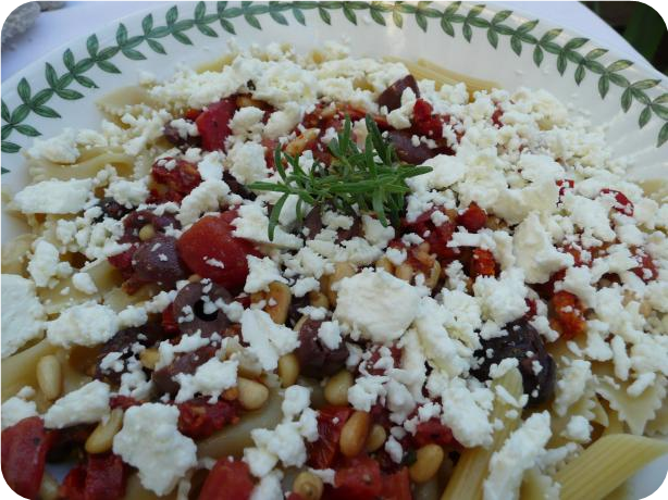 Bow Tie Pasta With Feta, Pine Nuts and Tomatoes