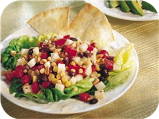 Corn and Black Bean Salad with Tortilla Wedges