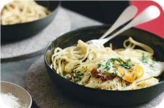  Creamy bacon & egg linguine