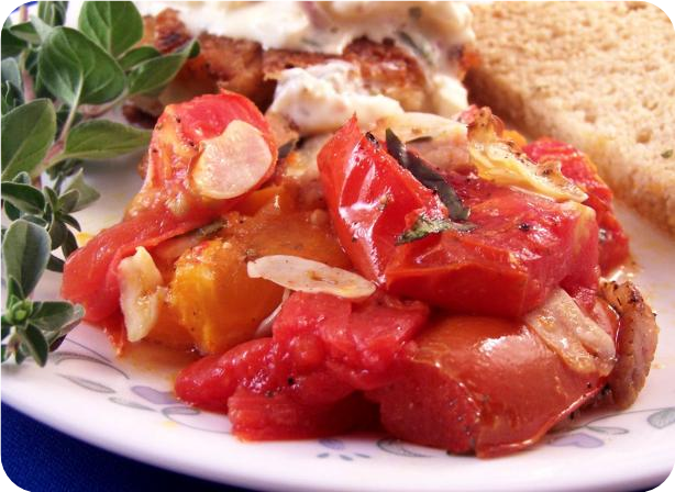 Oven Roasted Tomatoes With Basil and Bacon