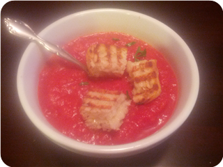 Tomato Soup with Grilled Cheese Croutons