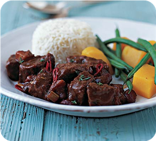Antiguan beef stew with coconut rice