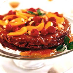 Flourless chocolate torte with apricot almond filling 