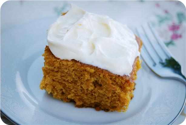 Pumpkin Cake Bars With Cream Cheese Frosting!