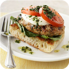Open-face chicken pesto burgers 