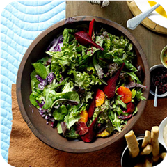 Roasted beets and greens with spicy orange vinaigrette 