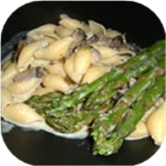 Pasta Shells with Portobello Mushrooms and Asparagus in Boursin Sauce