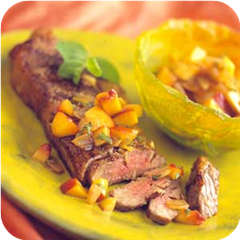 Garlic steaks with nectarine-onion relish 