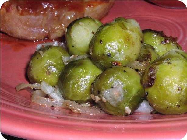 Roasted Brussels Sprouts With Garlic and Onions