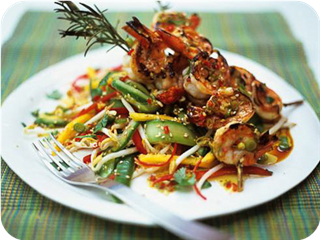 Thai-style Mango Salad with Griddled Prawns