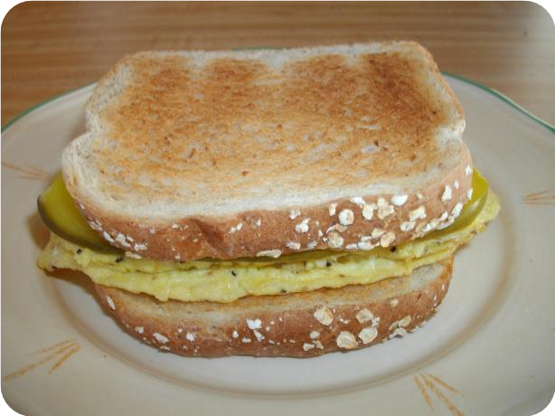 Mothers Scrambled Egg and Dill Pickle Sandwich