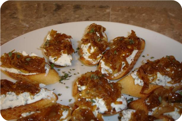 Sage and Goat Cheese Crostini With Caramelized Onions