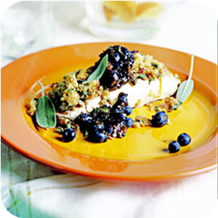 Grilled halibut with blueberry-pepper jam