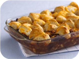 Cheesy Biscuit Bean ‘n Beef Casserole
