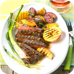 Fruit-and-fire flat iron steaks 