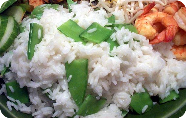 Steamed Ginger Rice with Snow Peas