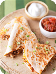 Barbecue chicken and cheddar quesadillas 