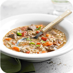 Basil, beef, and barley soup 