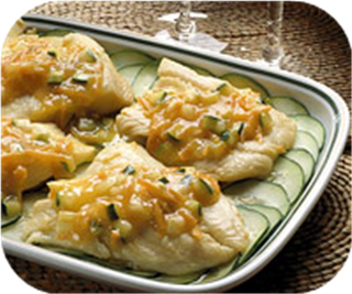 Poached fish with orange sauce 