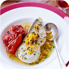 Poached halibut and peppers 