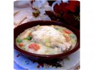Chicken Pot Pie Soup over Mashed Potatoes