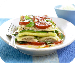 Ravioli-vegetable stacks 