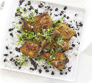 Caribbean chicken with spring onion sauce 