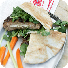 Feta-stuffed pita burgers