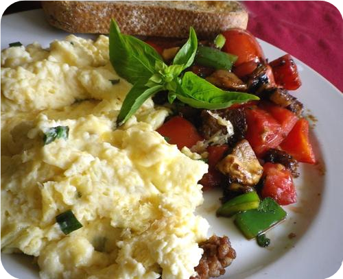 Creamy Cheesy Scrambled Eggs With Basil