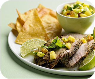 Caribbean pork loin with pineapple raisin relish 