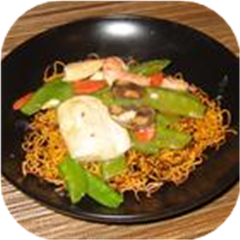 Chinese Noodle Pancakes with Asparagus