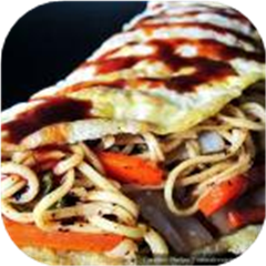 Omusoba - Japanese Omelet with Stir Fried Noodles and Vegetables