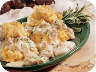 Cornmeal-Sage Biscuits with Sausage Gravy