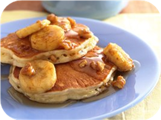 Oatmeal-Brown Sugar Pancakes with Banana-Walnut Syrup