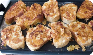 Challah Bread French Toast Topped with Corn Flakes