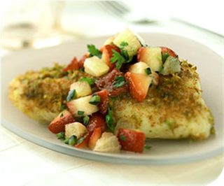 Grilled bass with strawberry salsa