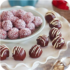 Pink Coconut, Triple Chocolate, and Square Truffles 