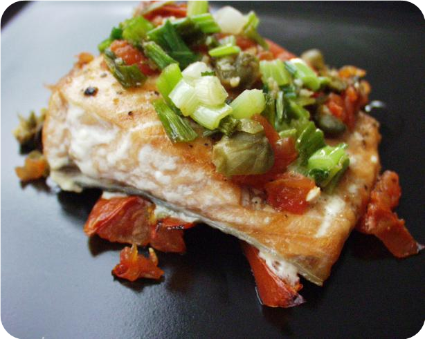 Salmon Fillets in Tomato Caper Sauce