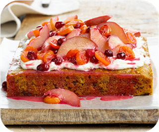 Harvest carrot cake with skillet fruit 