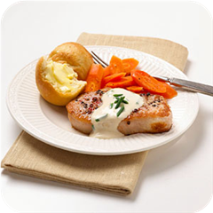 Peppered pork with chive sauce 