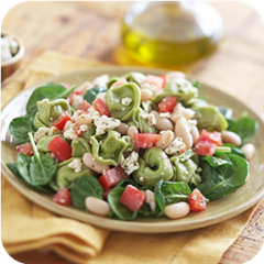 Spinach tortellini with beans and feta 