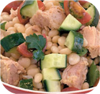 Beans - cannellini with tuna, cherry tomatoes and baby spinach 