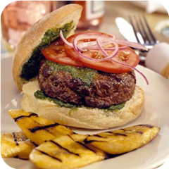 Chimichurri burgers with grilled plantains 