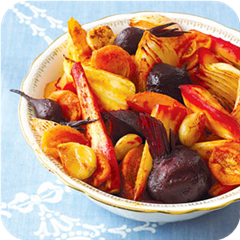 Roasted vegetable tsimmes with apricots 